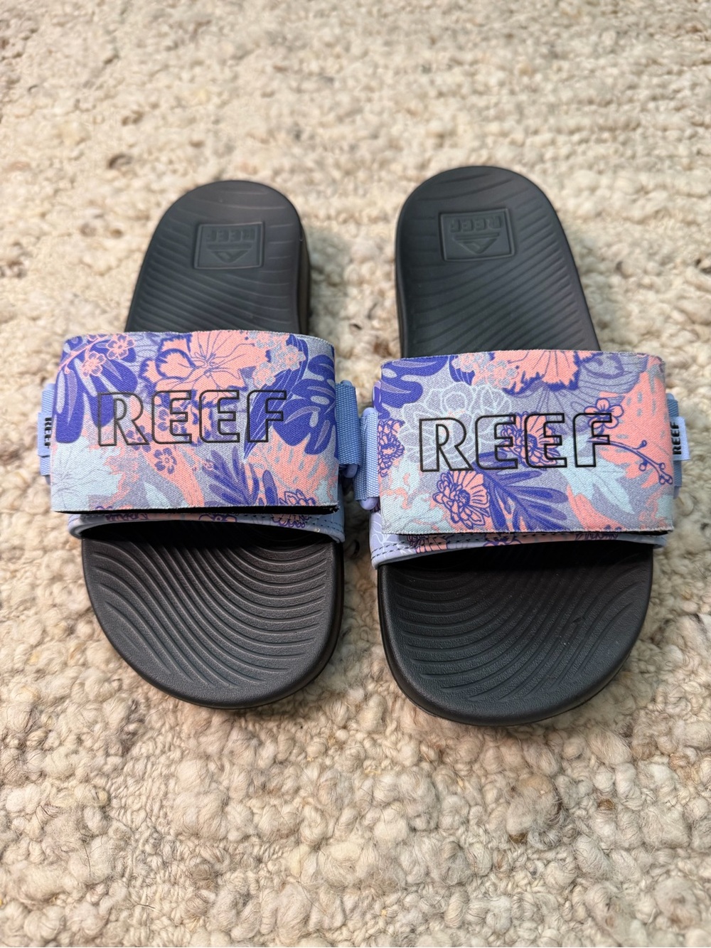 Reef Floral Adjustable Slide Sandals in Purple and Pink